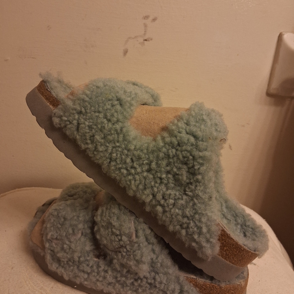 Womens BIRKENSTOCK PAPILLIO Cozy Faux Slide Sandals, Light Sage Size 41, US 10 - Picture 8 of 16